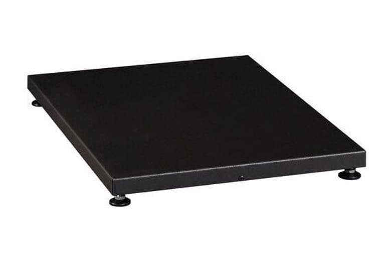 Svart gulvplate i metall med justerbare bein